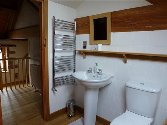 family bathroom with wc, sink and bath with shower over