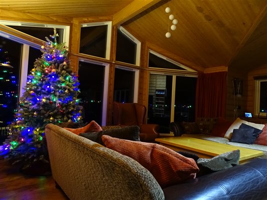 Christmas tress in wooden lodge