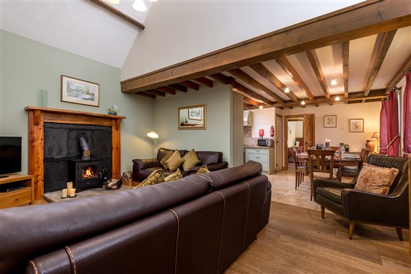 Open plan living - sofas around the fire