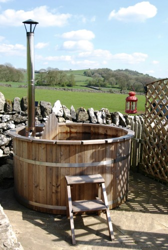 Log-fired hot tub