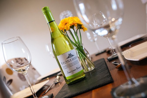 Dining table with white wine