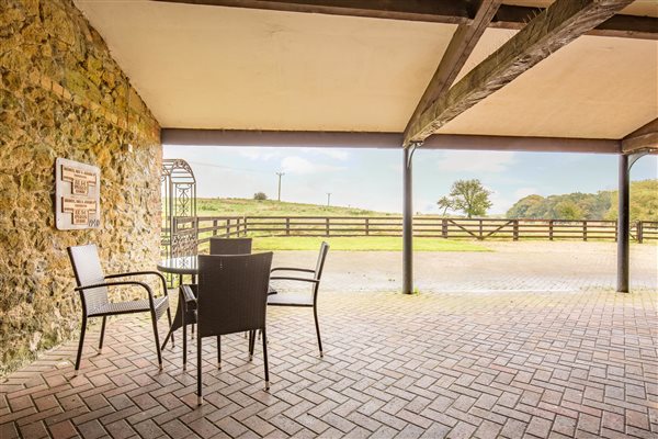 The Barn Covered Seating / Parking Area with Field Views