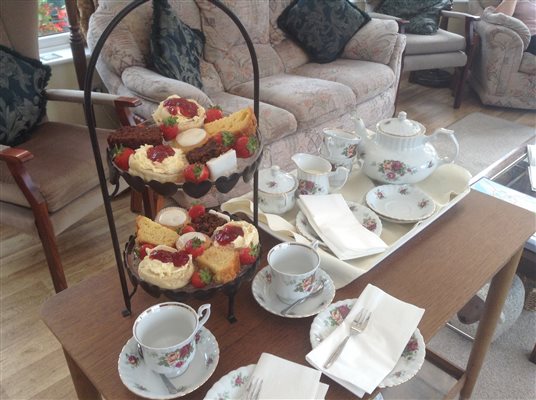 Cake stand with afternoon tea at West Down B&B Guest House