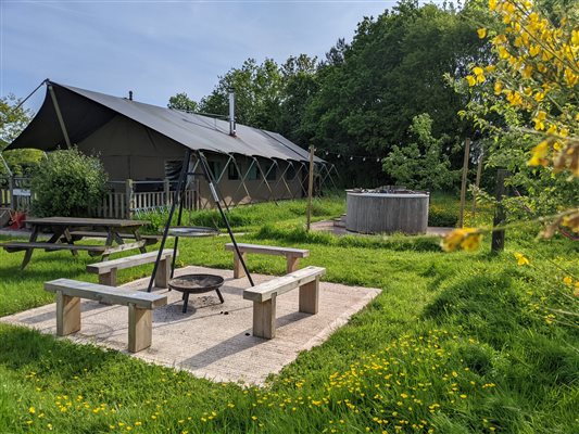 safari tent with hot tub