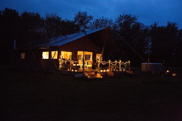safari tent at night