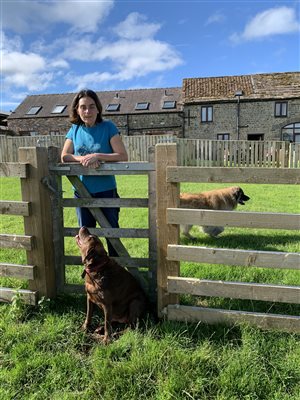 Fudge talking to Wendy and Bella over the rear cottage handgate