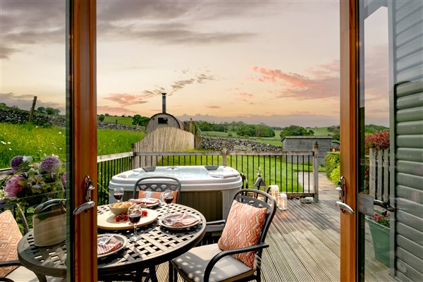 view from Daisybank log cabin with hot tub