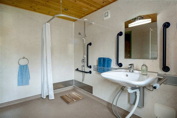 wet room with grab rails 