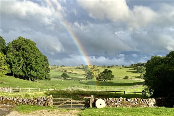 rainbow over farm 