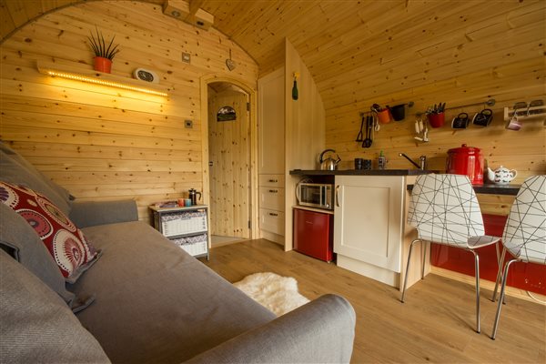 glamping pod open plan kitchen lounge