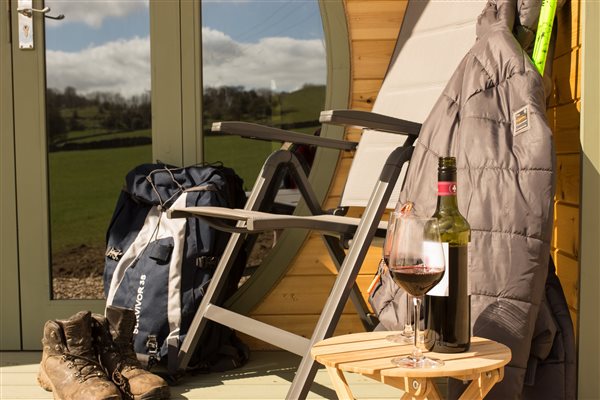 deck chair outside glamping pod 