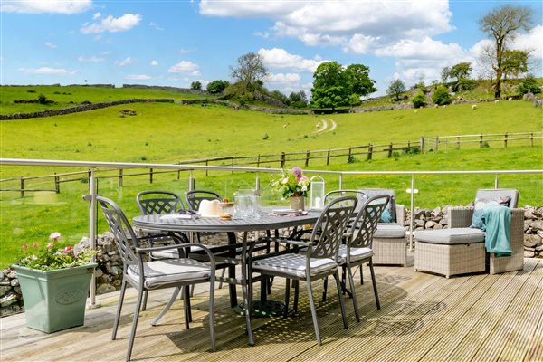 decking area of Hipley Cabin at Hoe Grange Holidays 