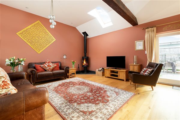 large rug in vaulted room