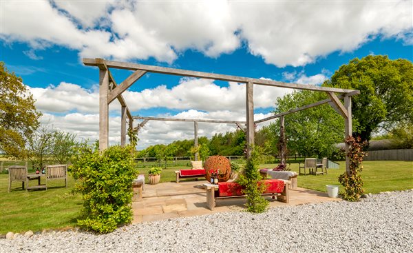 fireball and pergola on the lawn