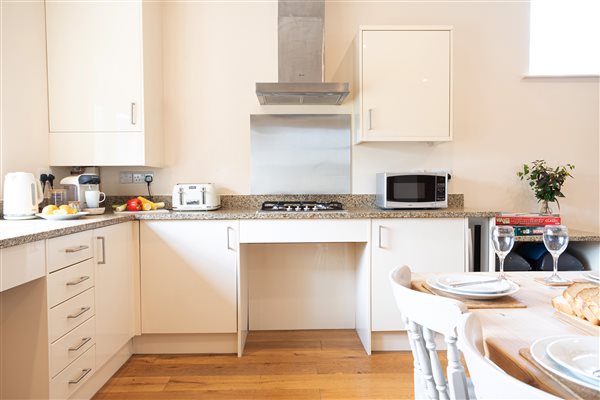 Open plan, wheelchair friendly kitchen area