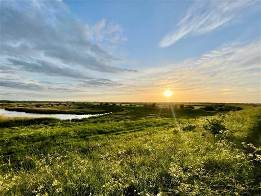 Sunset over the Salt water marshes on the Blackwater on the sea wall in Mundon, near Maldon