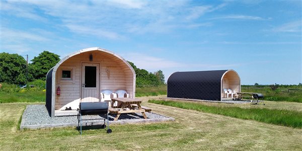 Front of glamping pods at Southey Creek Glamping, Mundon, Maldon, Essex