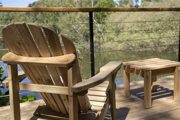 Wooden chairs on decking