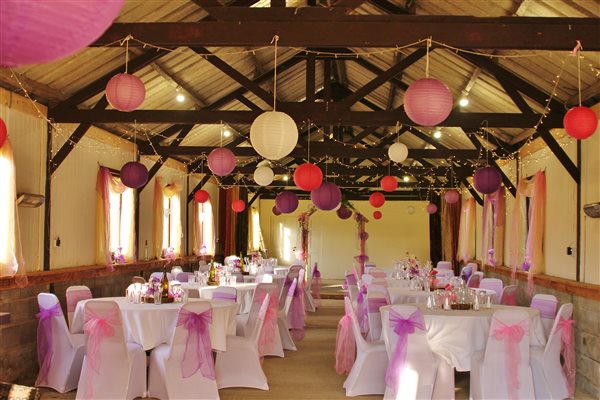 Event barn dressed for a wedding