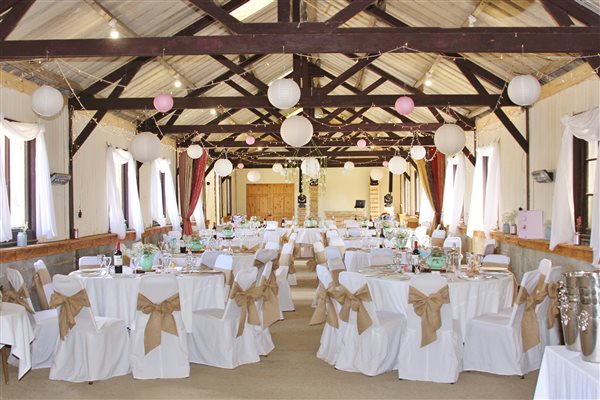 Event barn dressed for a wedding