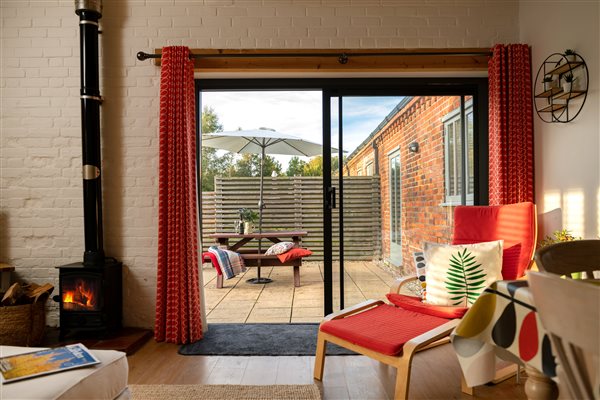 Wagtail living space with woodburning stove