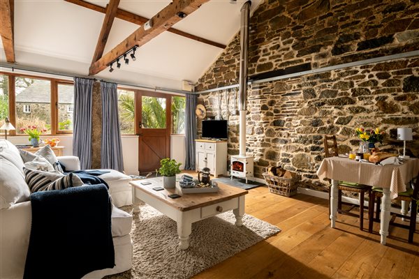 Opne plan living room of a luxury farm holiday cottage