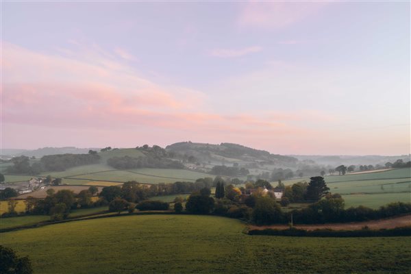 Sunset over the rolling East Devon hills