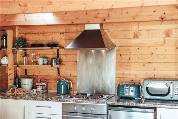 fully equipped kitchen Swallows cabin East Devon Colyton