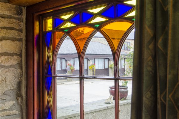 stained glass window in the lounge