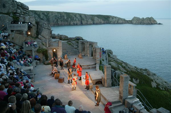 The Minack Theatre, an open air theatre with a spectacular backgorund.