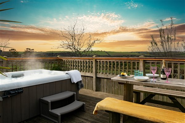 Hot tub enclosed decked area with views Padstow