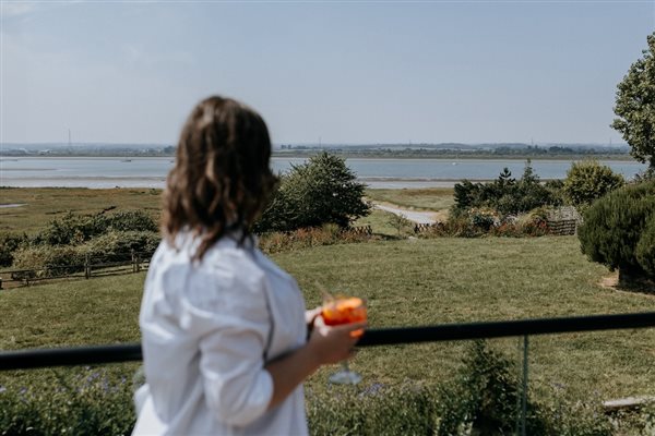 Views from the waterside terrace at The Ferry House 2AA Rosette restaurant in Kent. 