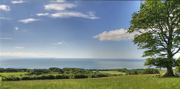 View over Orroland farm to the sea