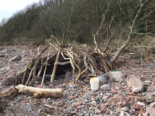 Driftwood den on Orroland shore