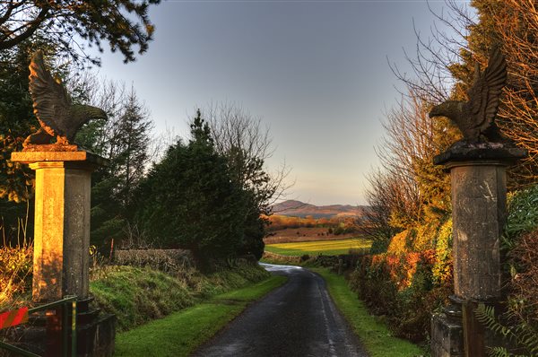 Eagle gate posts in autumn light