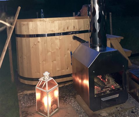 Perfect at night. The Wood fired Hot Tub