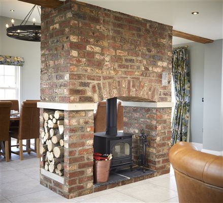 Pasture House Dining Room and Kitchen Log Burner